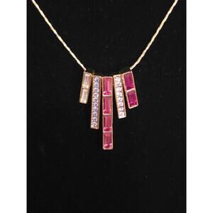 Colorful Multi Bar Pendant Necklace Sparkly Shades Of Pink Purple & Gold Tone